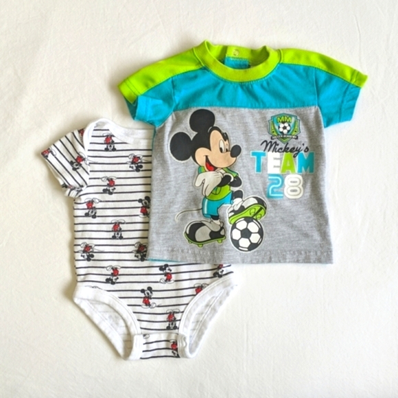 disney mickey mouse top bundle bodysuit & t-shirt 6 months baby boy - Picture 1 of 8